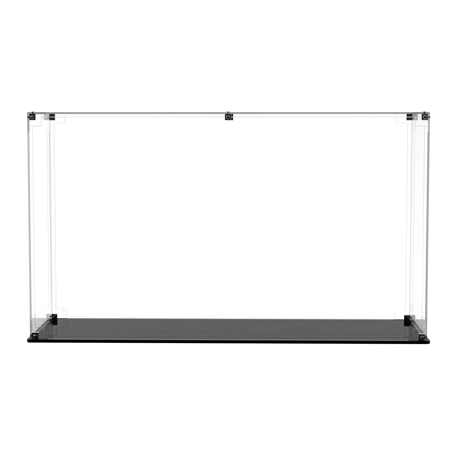 Clear-panel display case for LEGO The Goonies (21363) set, showing slim transparent walls and black base.