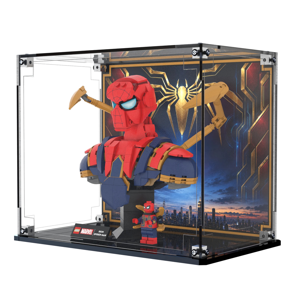 Display Case For LEGO Iron Spider-man Bust 76326 with printed backdrop – Brick In It – Photo 3