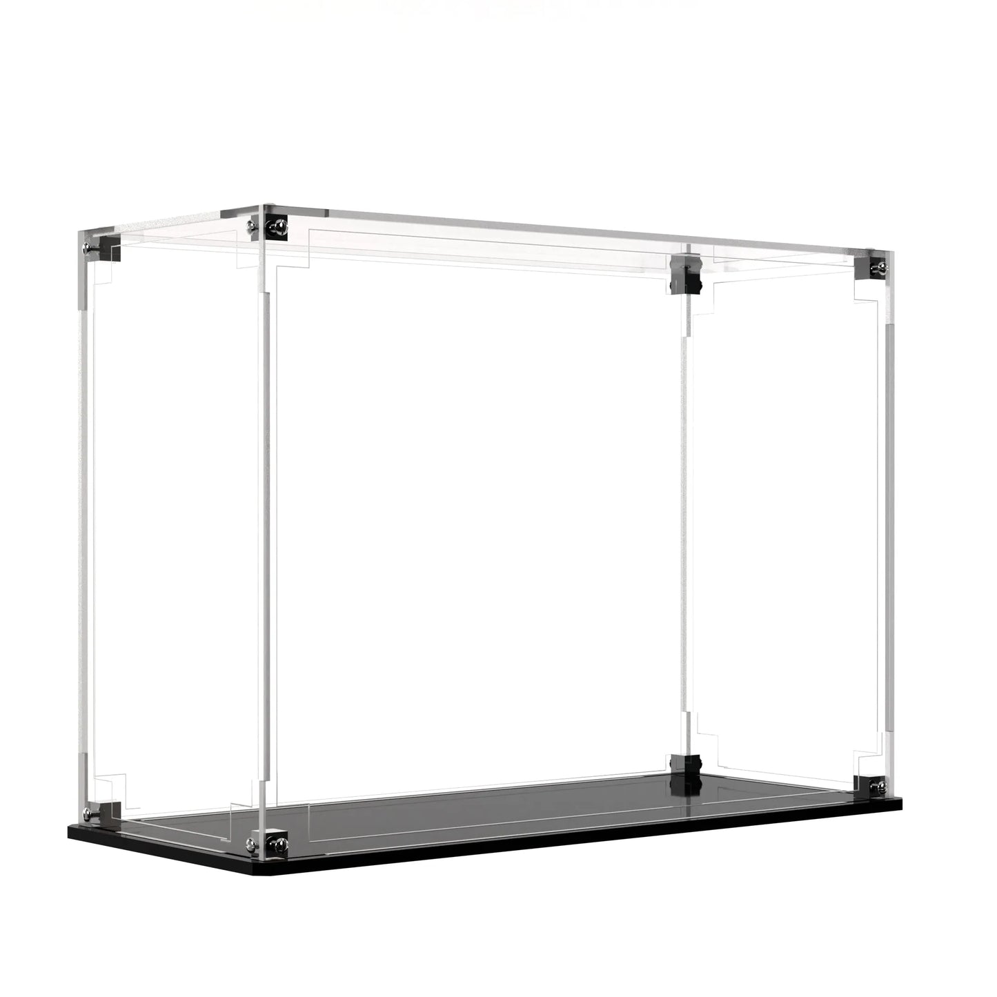 Clear acrylic Lego display case for Gremlins Gizmo 21361, side angle view