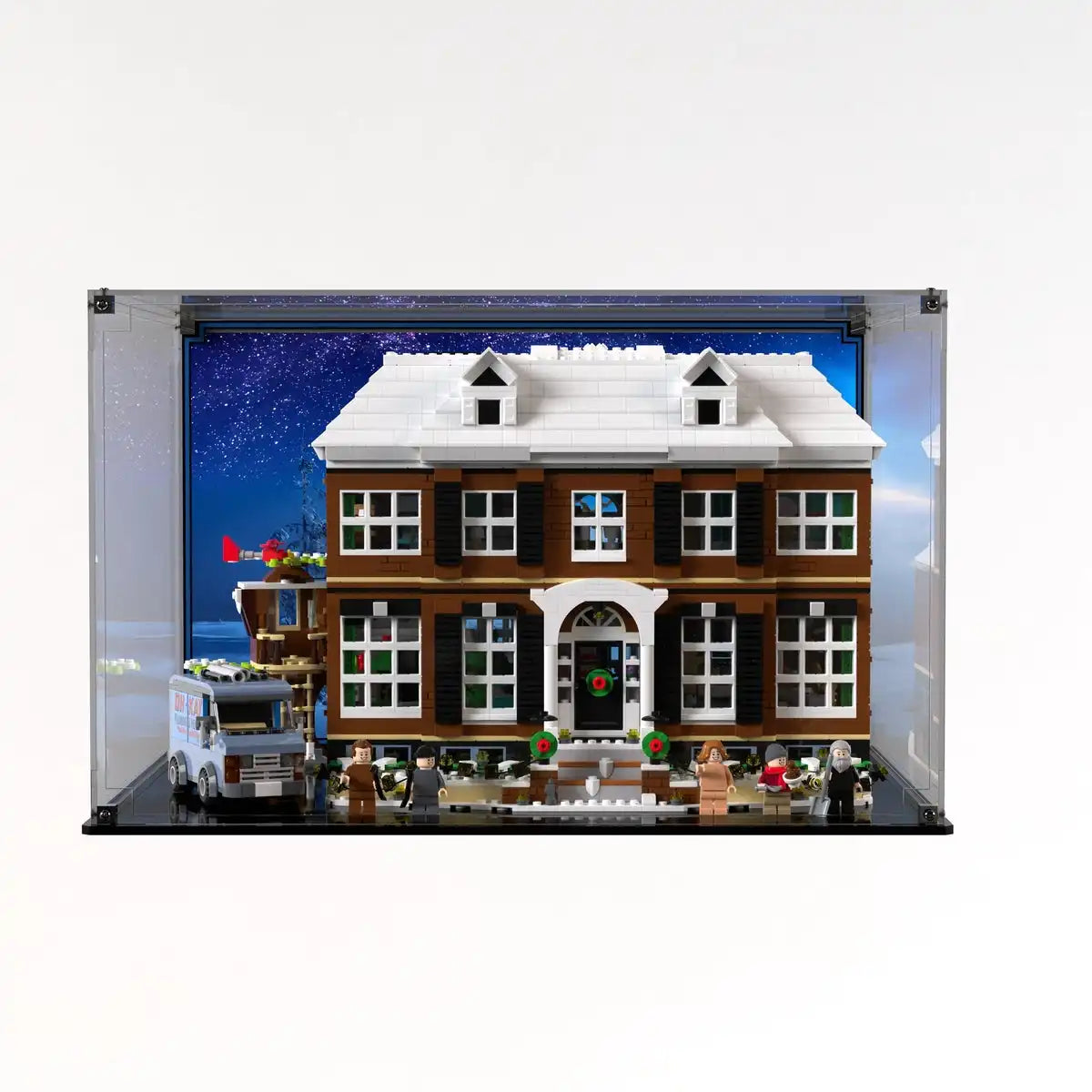 Front view of the LEGO Home Alone case with 5mm black base