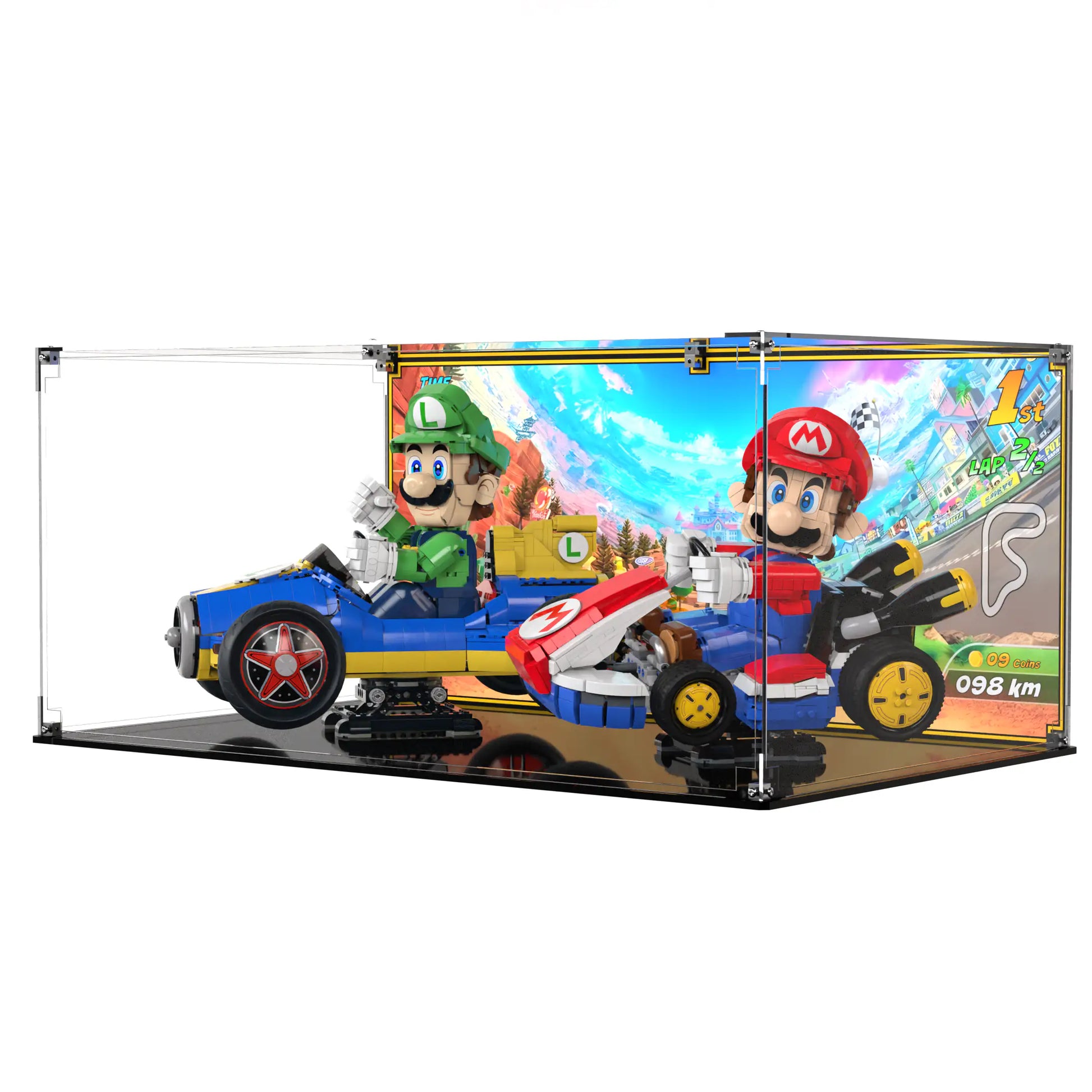 Display Case For LEGO Mario & Standard Kart & Luigi & Mach 8 72050 72037