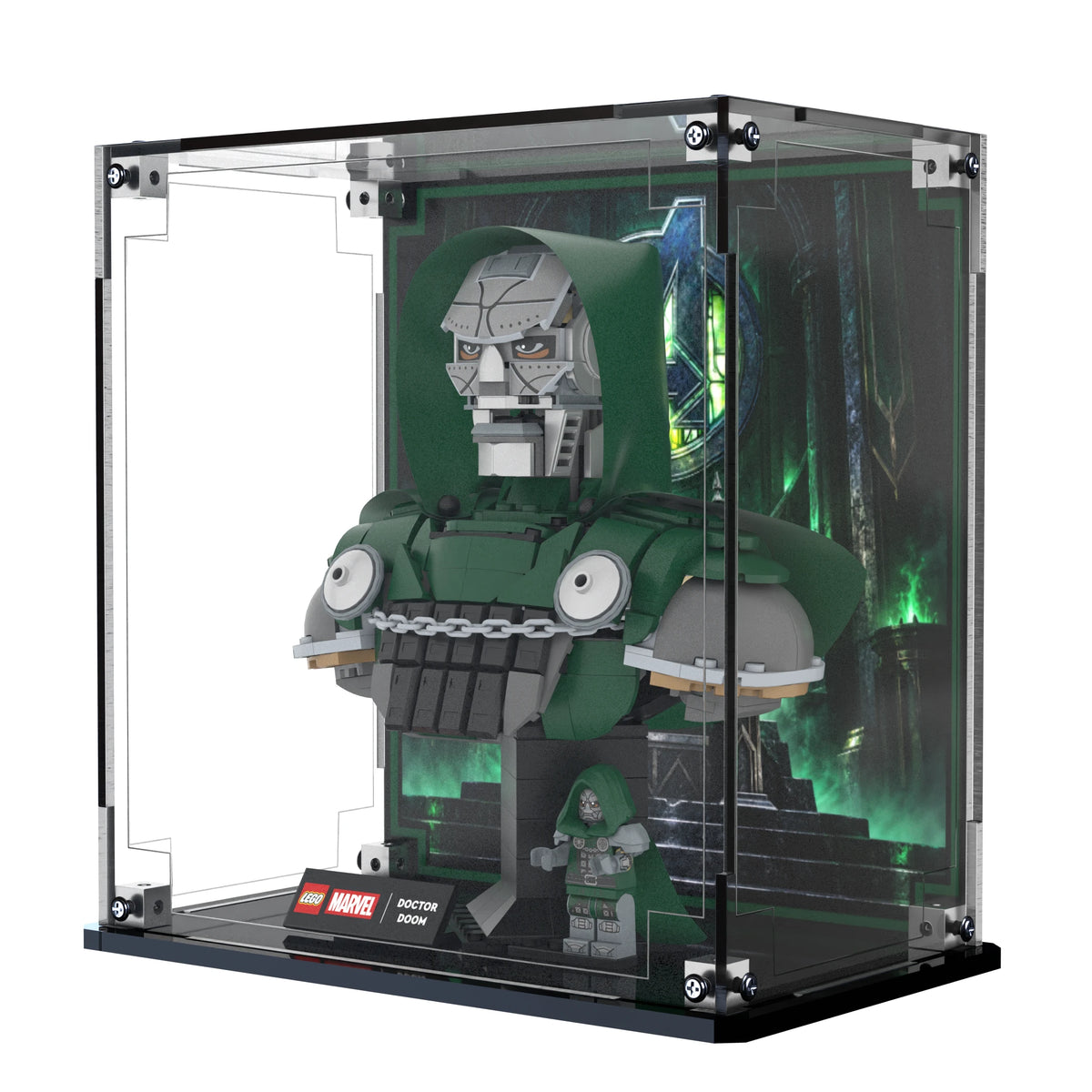 Display Case For LEGO Doctor Doom Bust 76345 with printed backdrop – Brick In It – Photo 3