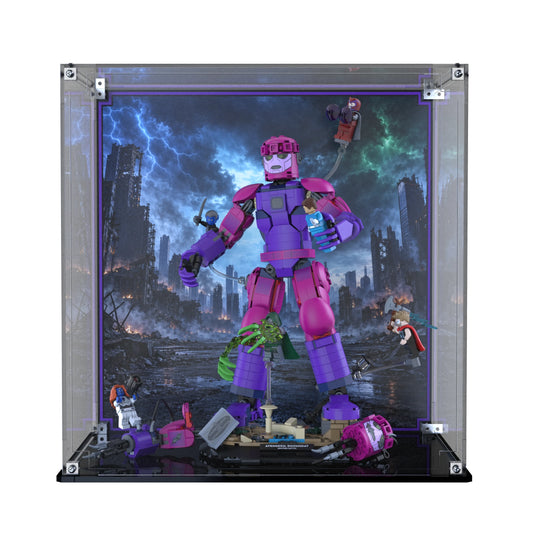 Display Case For LEGO Epic Battle: Avengers: Doomsday 76348 with printed backdrop – Brick In It – Photo 1