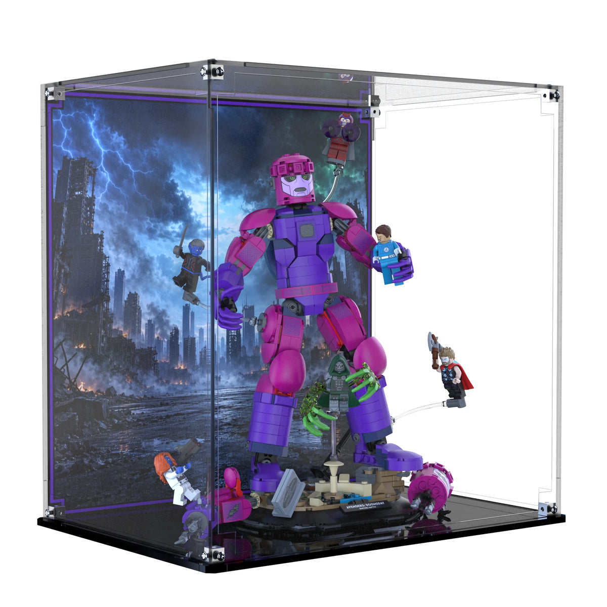 Display Case For LEGO Epic Battle: Avengers: Doomsday 76348 with printed backdrop – Brick In It – Photo 2