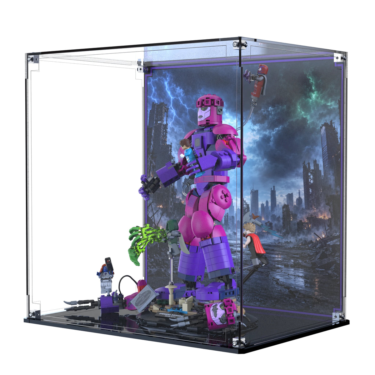 Display Case For LEGO Epic Battle: Avengers: Doomsday 76348 with printed backdrop – Brick In It – Photo 3