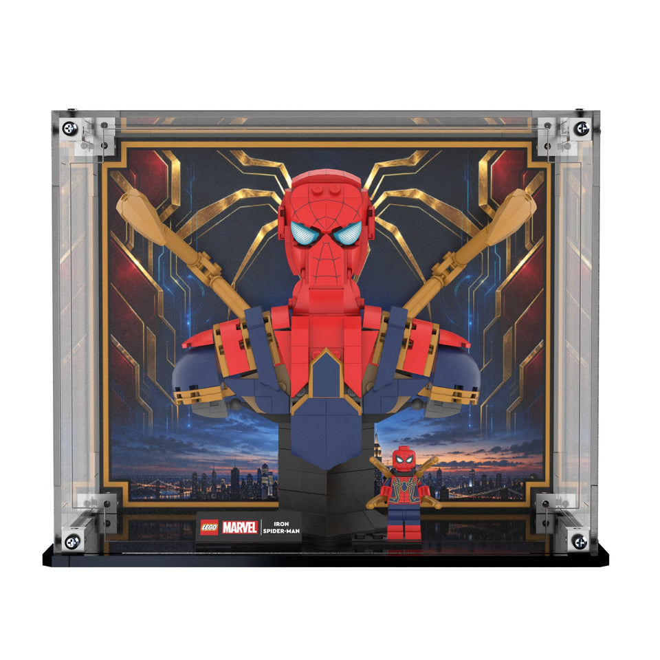 Display Case For LEGO Iron Spider-man Bust 76326 with printed backdrop – Brick In It – Photo 1