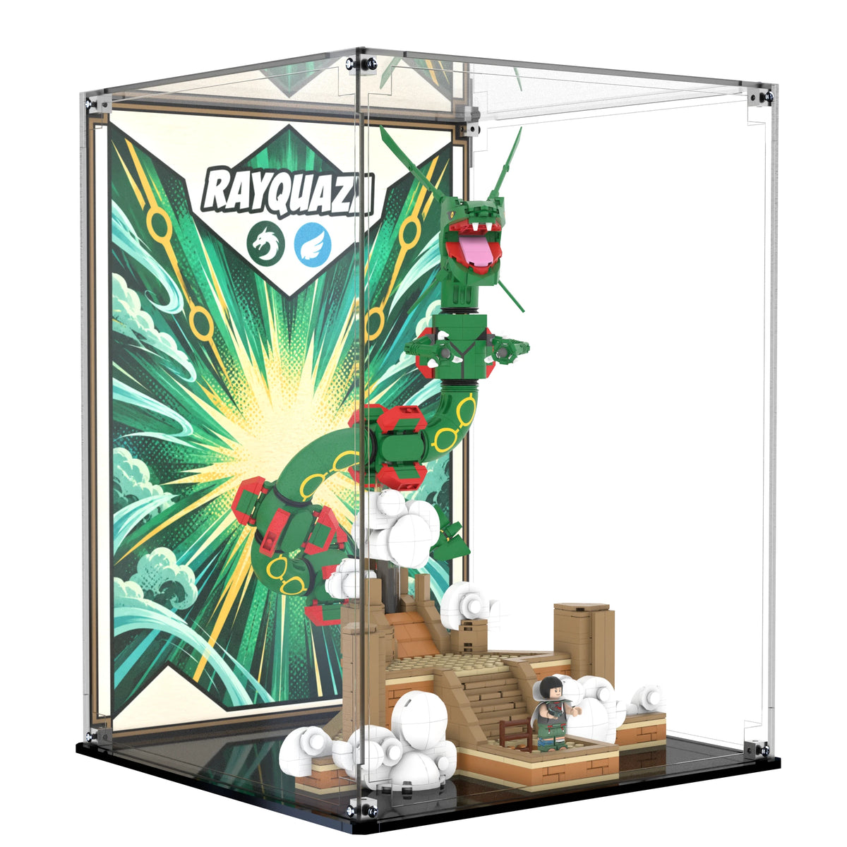 Display Case For LEGO Rayquaza 72168 with printed backdrop – Brick In It – Photo 2
