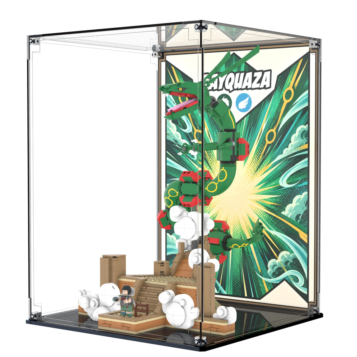 Display Case For LEGO Rayquaza 72168 with printed backdrop – Brick In It – Photo 3