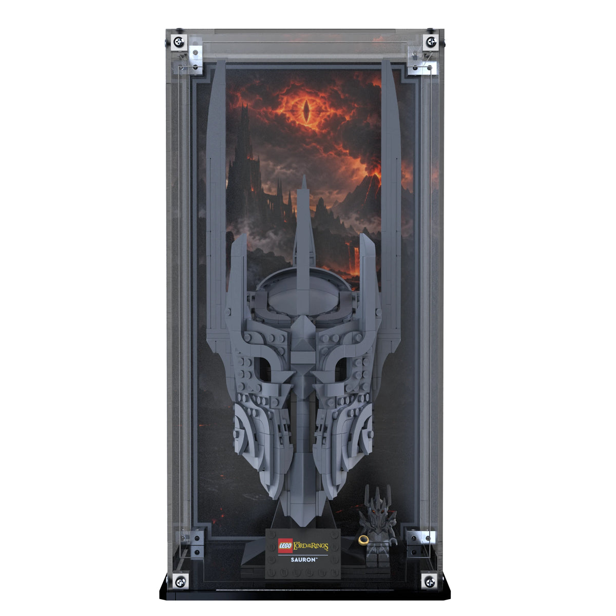 Display Case For LEGO The Lord Of The Rings: Sauron's Helmet 11373 with printed backdrop – Brick In It – Photo 1
