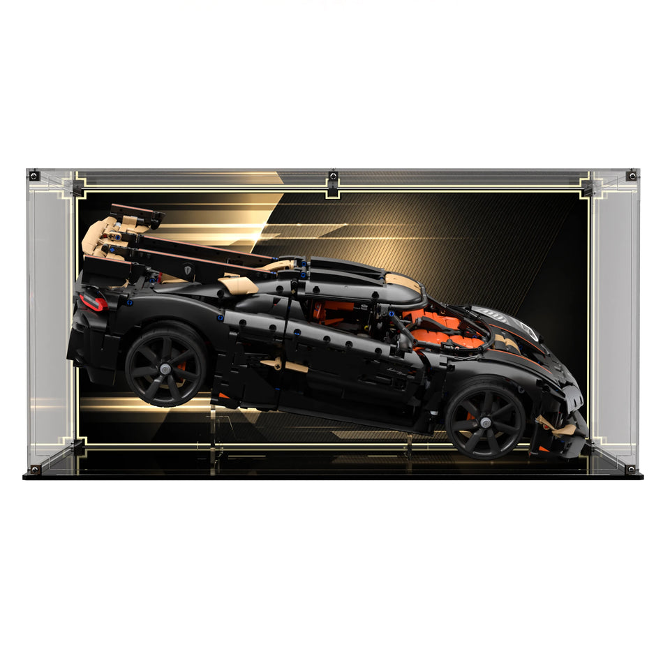 Display Case with Stand For LEGO Koenigsegg Sadair's Spear Megacar 42232 with printed backdrop – Brick In It – Photo 1
